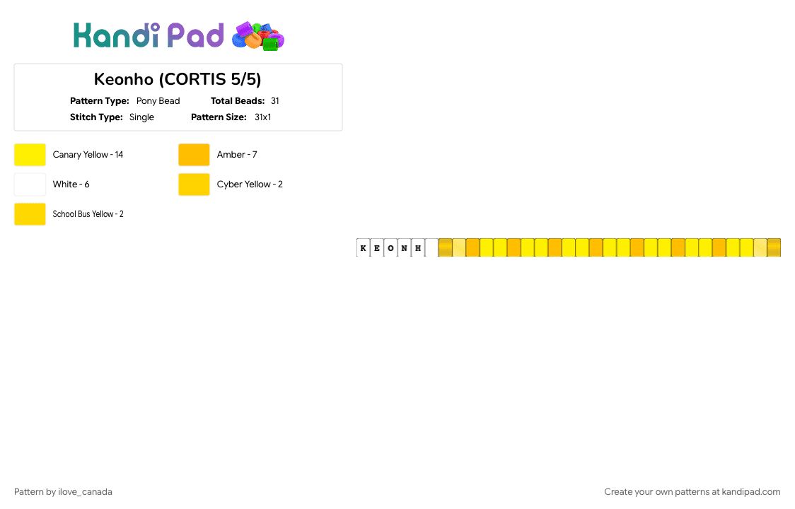 Keonho (CORTIS 5/5) - Pony Bead Pattern by ilove_canada on Kandi Pad - cortis, cortis members, james, juhoon, keonho, martin, seonghyeon, yellow