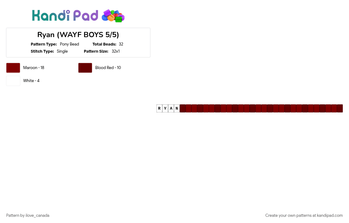 Ryan (WAYF BOYS 5/5) - Pony Bead Pattern by ilove_canada on Kandi Pad - anderson, andrew, brown, junmyeong, kpop, red, ryan, samuel, wayf boys