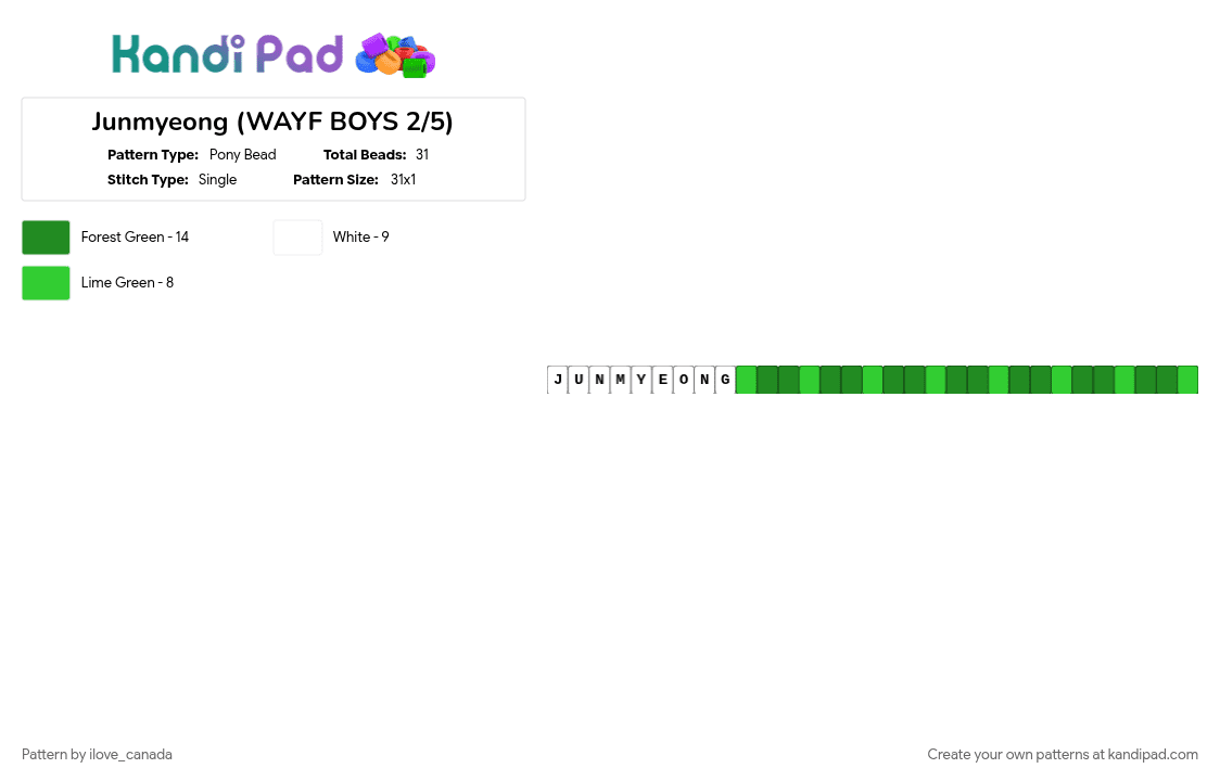 Junmyeong (WAYF BOYS 2/5) - Pony Bead Pattern by ilove_canada on Kandi Pad - 
