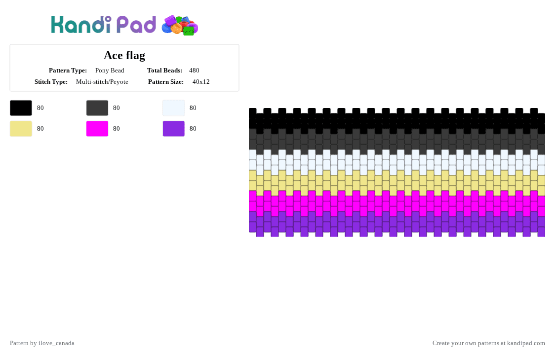 Ace flag - Pony Bead Pattern by ilove_canada on Kandi Pad - yellow,pink,purple,ace,asexual,lgbtq