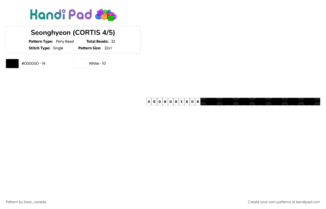 Seonghyeon (CORTIS 4/5) - Pony Bead Pattern by ilove_canada on Kandi Pad - black, cortis, cortis members, james, juhoon, keonho, martin, seonghyeon, white