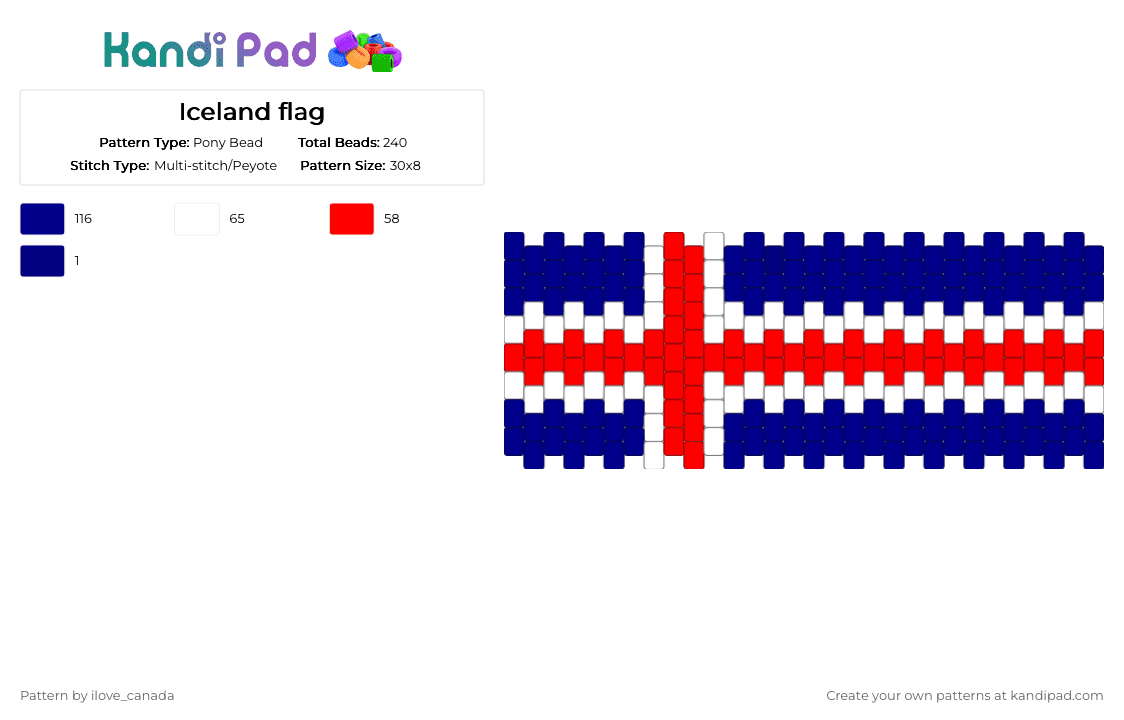 Iceland flag - Pony Bead Pattern by ilove_canada on Kandi Pad - purple,red,iceland flag,iceland,flag