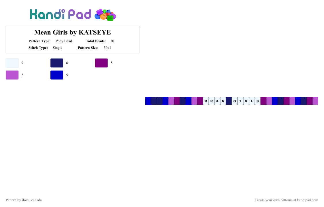 Mean Girls by KATSEYE - Pony Bead Pattern by ilove_canada on Kandi Pad - blue, katseye, mean girls, music, pink, purple, song