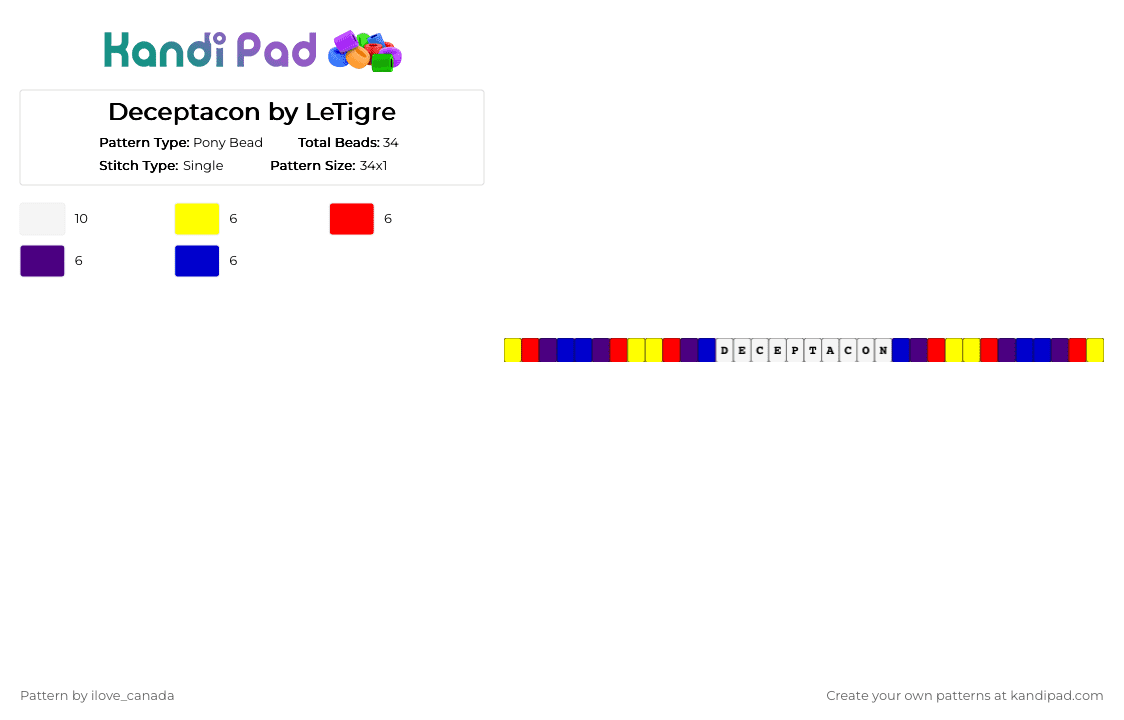 Deceptacon by LeTigre - Pony Bead Pattern by ilove_canada on Kandi Pad - purple,deceptacon,letigre,music,songs,1999
