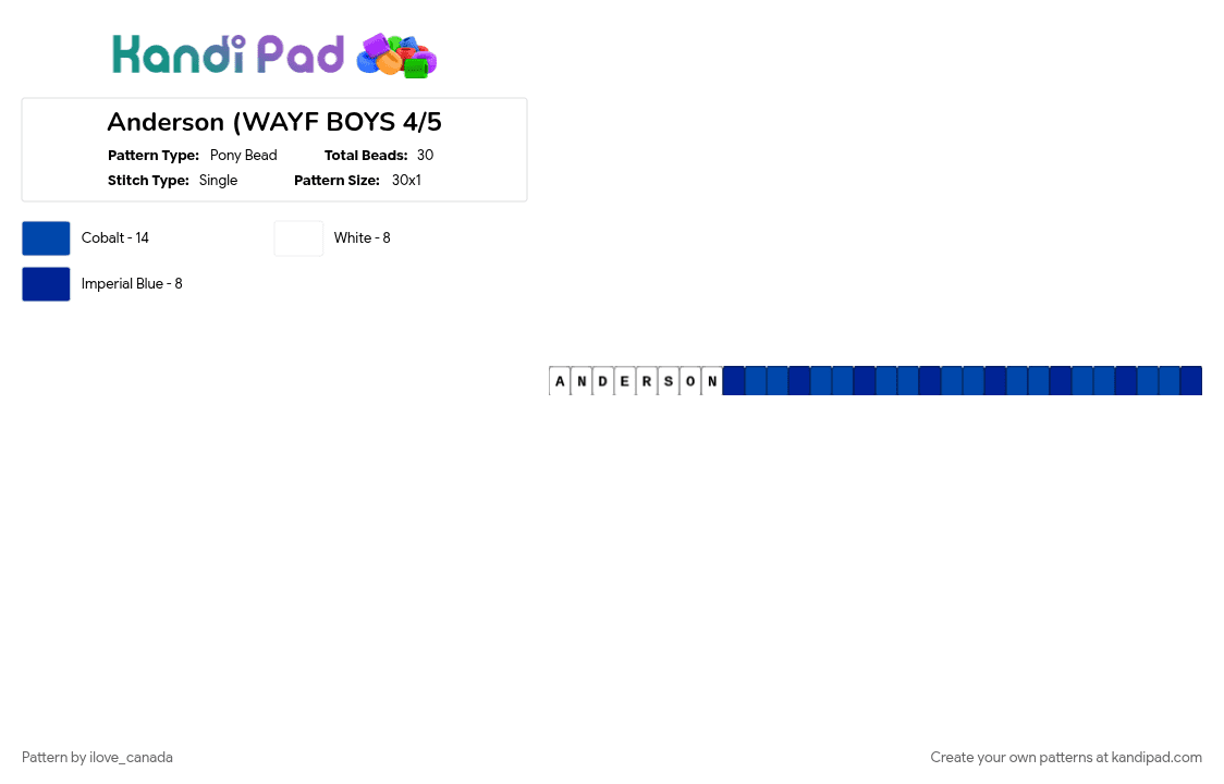 Anderson (WAYF BOYS 4/5 - Pony Bead Pattern by ilove_canada on Kandi Pad - 