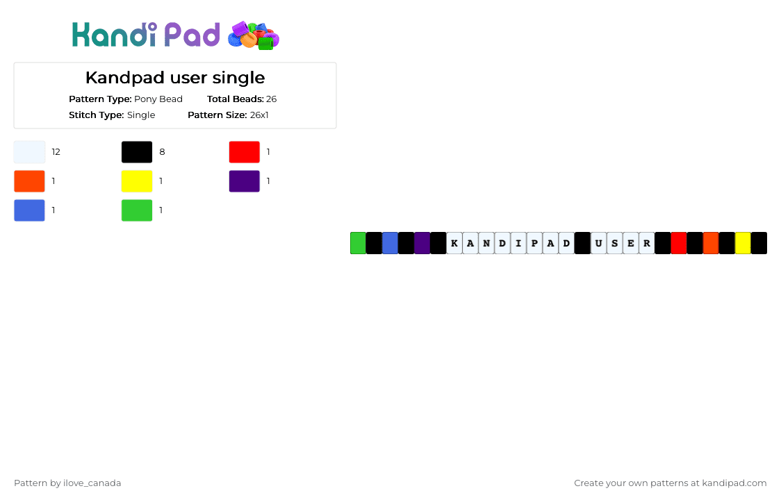 Kandpad user single - Pony Bead Pattern by ilove_canada on Kandi Pad - black, kandi, kandipad user, rainbow, red, white