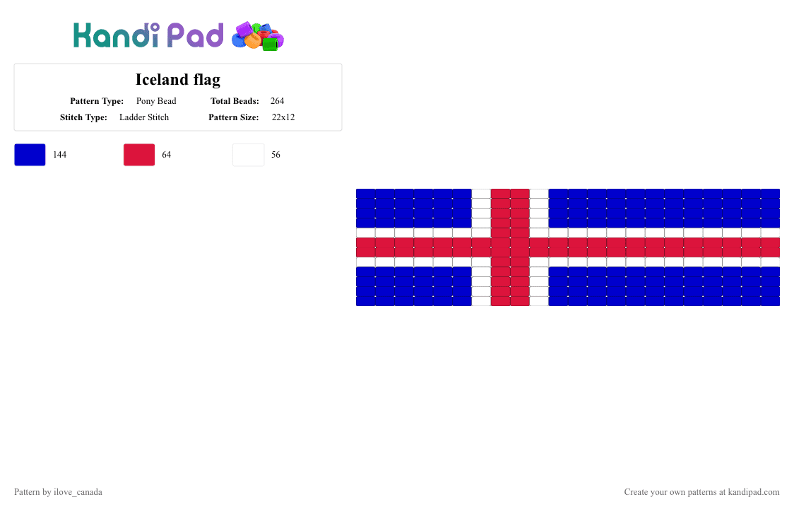 Iceland flag - Pony Bead Pattern by ilove_canada on Kandi Pad - purple,red,iceland,flag,latter stitch