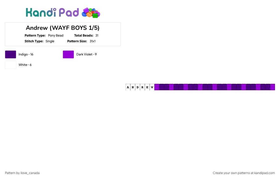 Andrew (WAYF BOYS 1/5) - Pony Bead Pattern by ilove_canada on Kandi Pad - 
