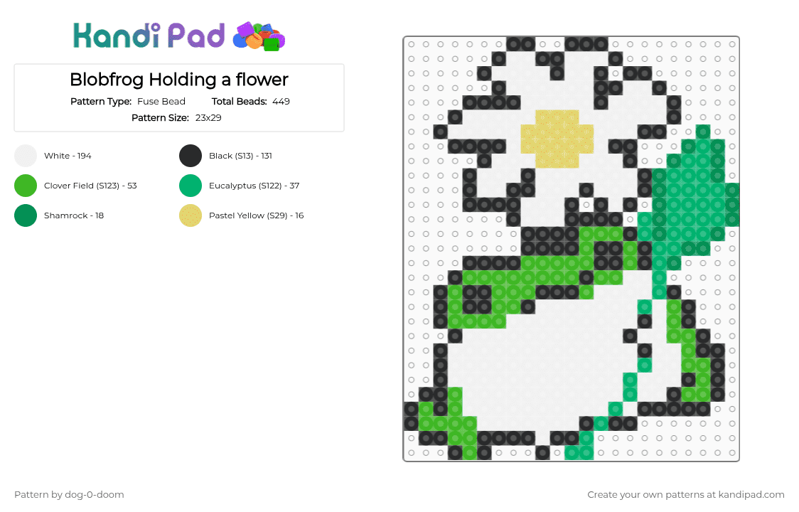 Blobfrog Holding a flower - Fuse Bead Pattern by dog-0-doom on Kandi Pad - white,green,frog,blobfrog,animal,sugar bunny shop,cute