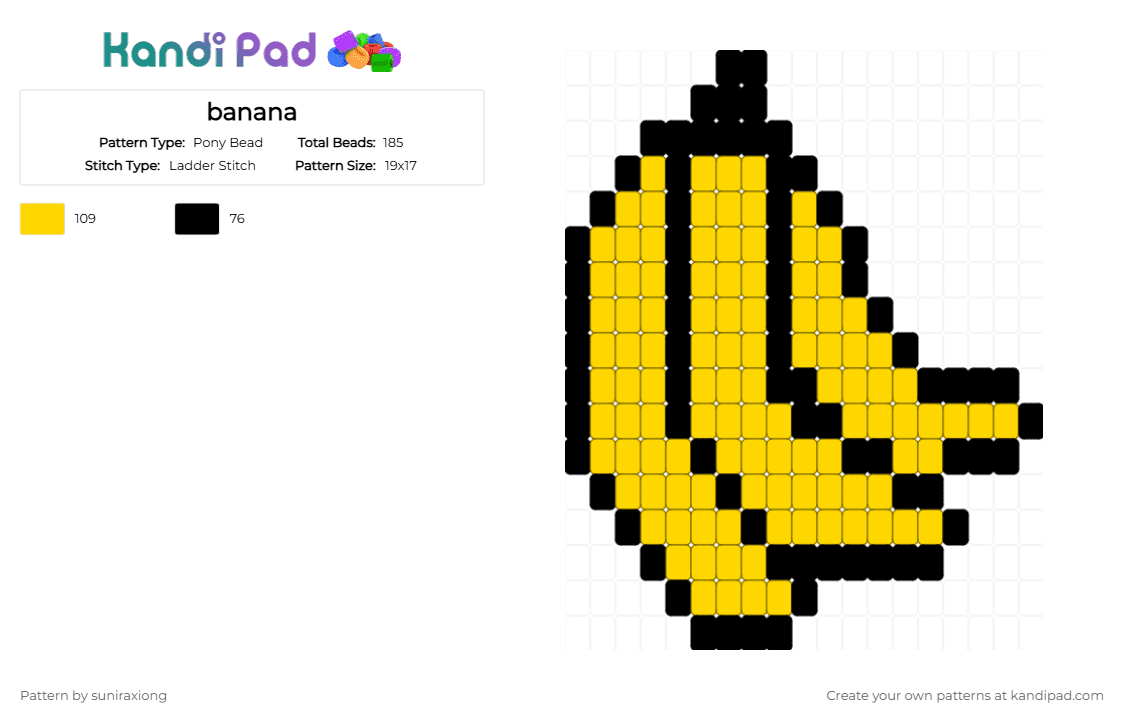 banana - Pony Bead Pattern by suniraxiong on Kandi Pad - black,yellow