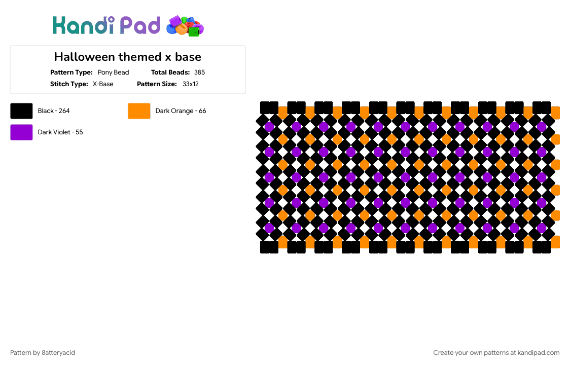 Halloween themed x base - Pony Bead Pattern by 8atteryacid on Kandi Pad - black, orange, purple