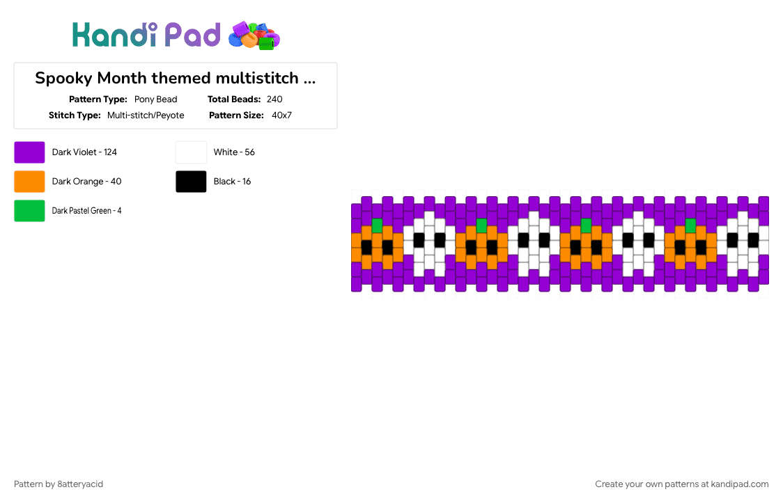 Spooky Month themed multistitch cuff - Pony Bead Pattern by 8atteryacid on Kandi Pad - purple