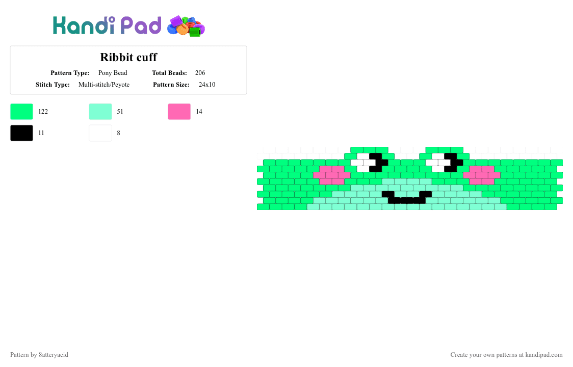 Ribbit cuff - Pony Bead Pattern by 8atteryacid on Kandi Pad - teal