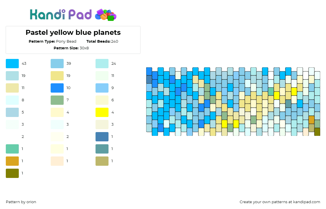 Pastel yellow blue planets - Pony Bead Pattern by orion on Kandi Pad - pastel,cuff,light blue,yellow