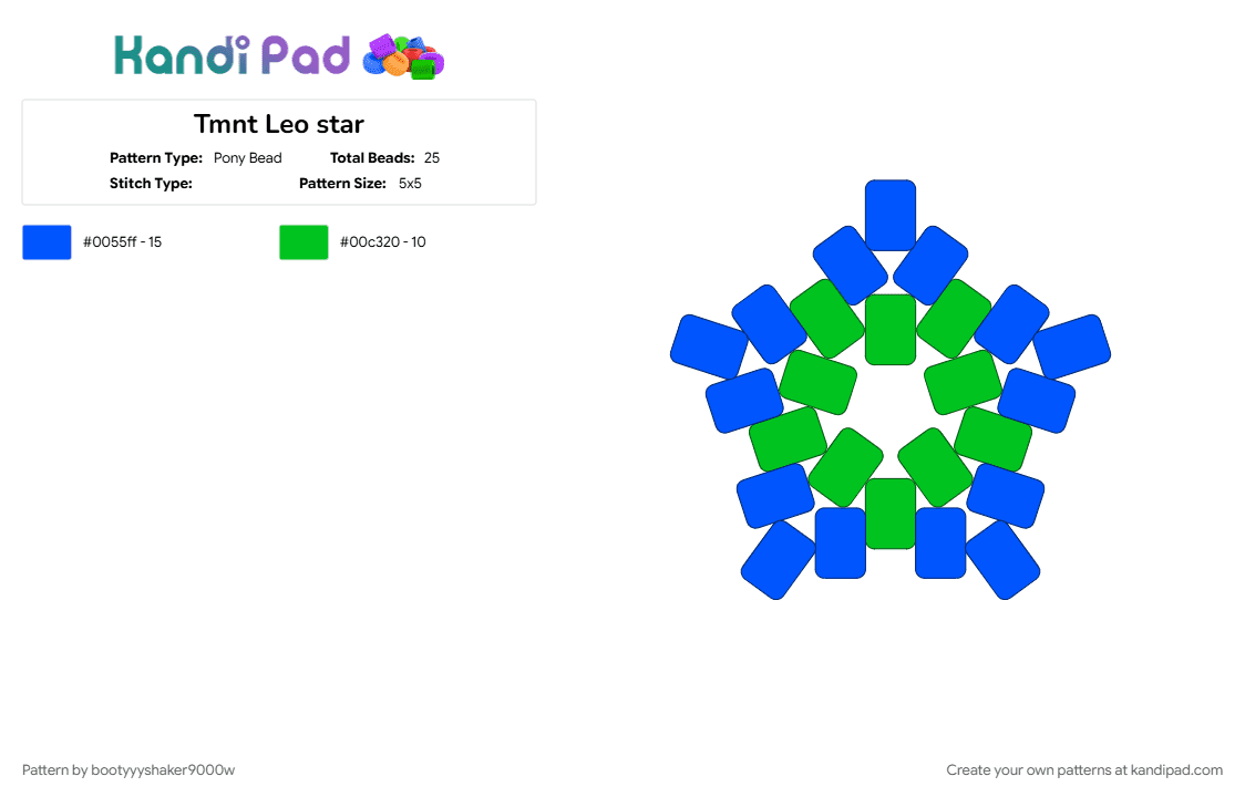 Tmnt Leo star - Pony Bead Pattern by bootyyyshaker9000w on Kandi Pad - blue, green, star, tmnt, tmnt leo