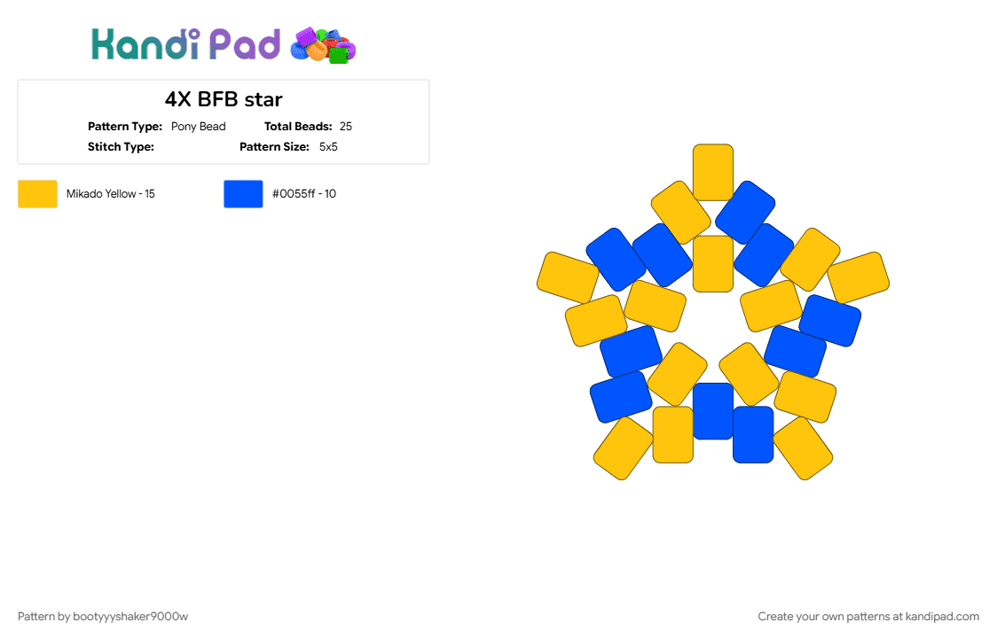 4X BFB star - Pony Bead Pattern by bootyyyshaker9000w on Kandi Pad - bfb, bfb 4, bfb 4x, bfb x, bfdi, blue, star, yellow