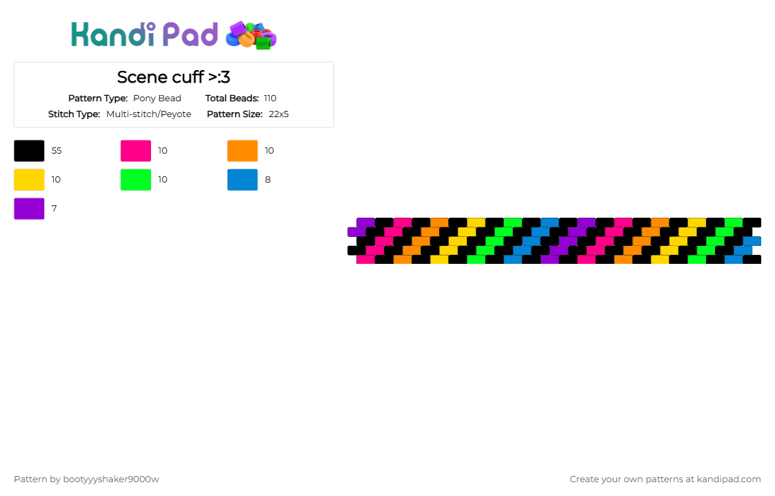 Scene cuff >:3 - Pony Bead Pattern by bootyyyshaker9000w on Kandi Pad - black,orange,green,colorful,scene,rave,plur