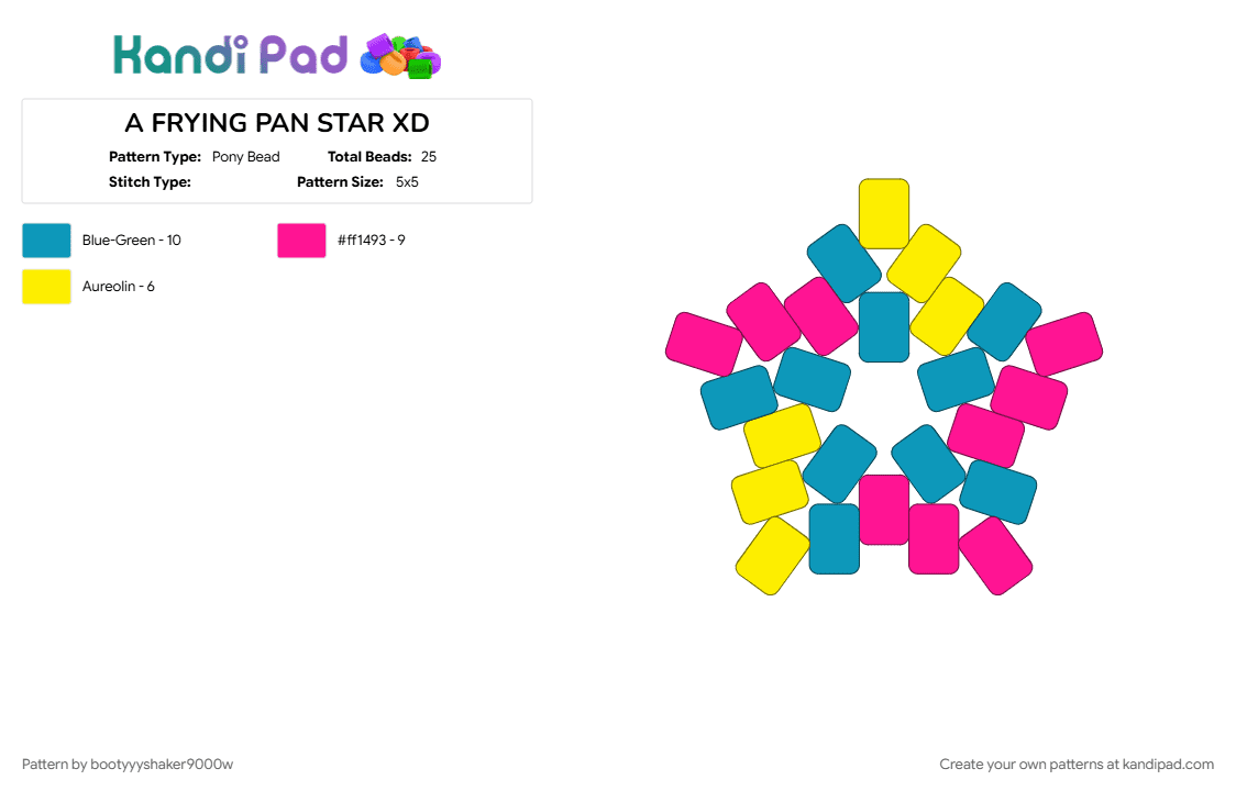 A FRYING PAN STAR XD - Pony Bead Pattern by bootyyyshaker9000w on Kandi Pad - light blue, pan, pansexual, pink, star