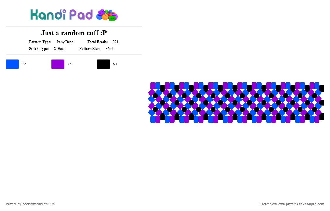 Just a random cuff :P - Pony Bead Pattern by bootyyyshaker9000w on Kandi Pad - black, blue, cuffs, purple, x base