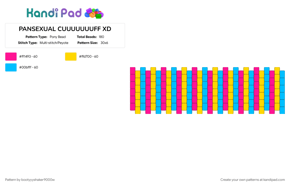 PANSEXUAL CUUUUUUUFF XD - Pony Bead Pattern by bootyyyshaker9000w on Kandi Pad - cufff, light blue, multistitch, pansexual, pink, pride, yellow