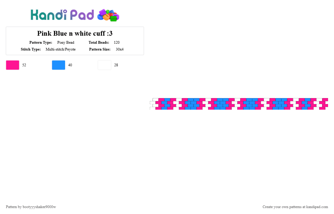 Pink Blue n white cuff :3 - Pony Bead Pattern by bootyyyshaker9000w on Kandi Pad - cuffs, light blue, peyote stich, pink