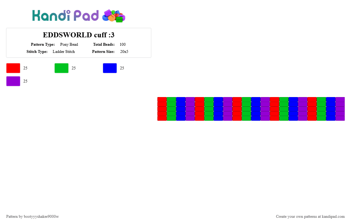 EDDSWORLD cuff :3 - Pony Bead Pattern by bootyyyshaker9000w on Kandi Pad - purple,eddsworld,ladderstich