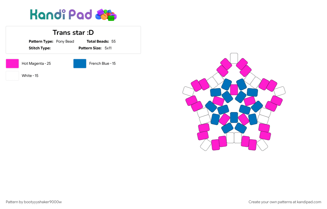 Trans star :D - Pony Bead Pattern by bootyyyshaker9000w on Kandi Pad - blue, pink, star, trans, transgender