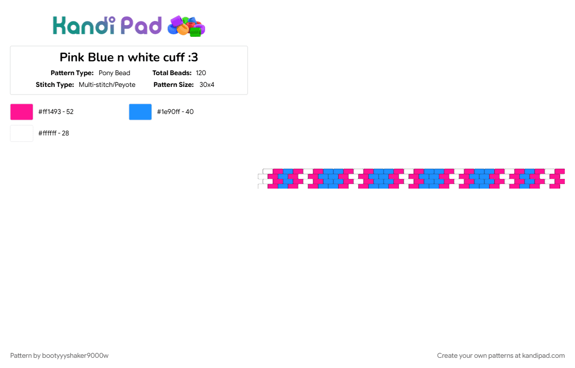 TRANS CUFF >:3 - Pony Bead Pattern by bootyyyshaker9000w on Kandi Pad - cuffs, light blue, peyote stich, pink, pride, trans