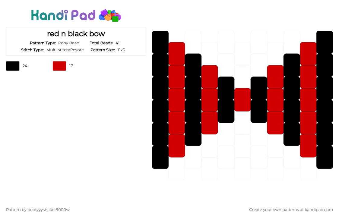 red n black bow - Pony Bead Pattern by bootyyyshaker9000w on Kandi Pad - black,red,bows,emo