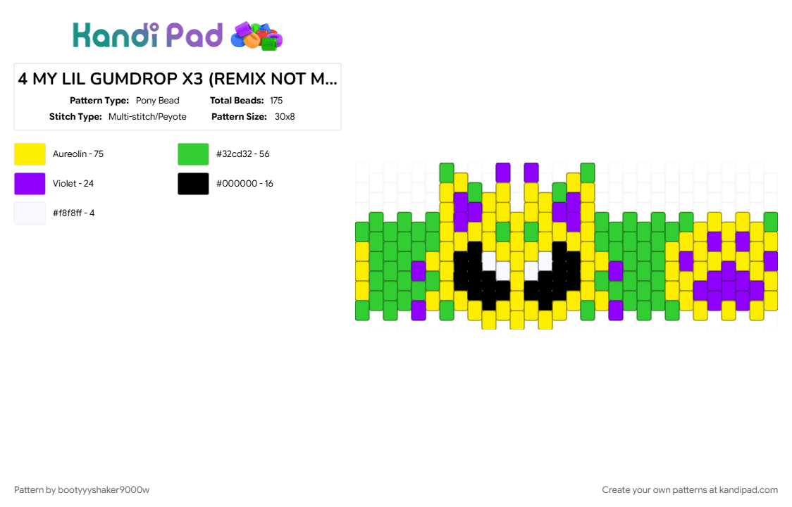 4 MY LIL GUMDROP X3 (REMIX NOT MINE) - Pony Bead Pattern by bootyyyshaker9000w on Kandi Pad - green, yellow