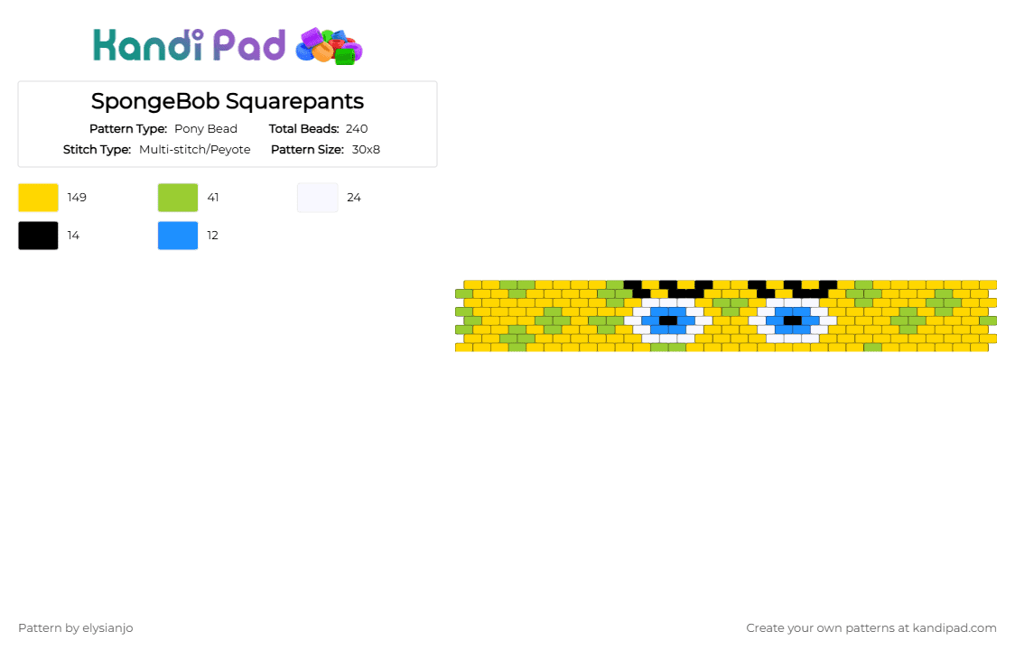 SpongeBob Squarepants - Pony Bead Pattern by elysianjo on Kandi Pad - yellow,spongebob,tv,cartoon