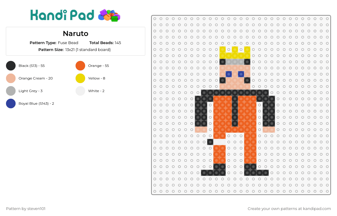 Naruto - Fuse Bead Pattern by steven101 on Kandi Pad - naruto,anime,character,orange,beige