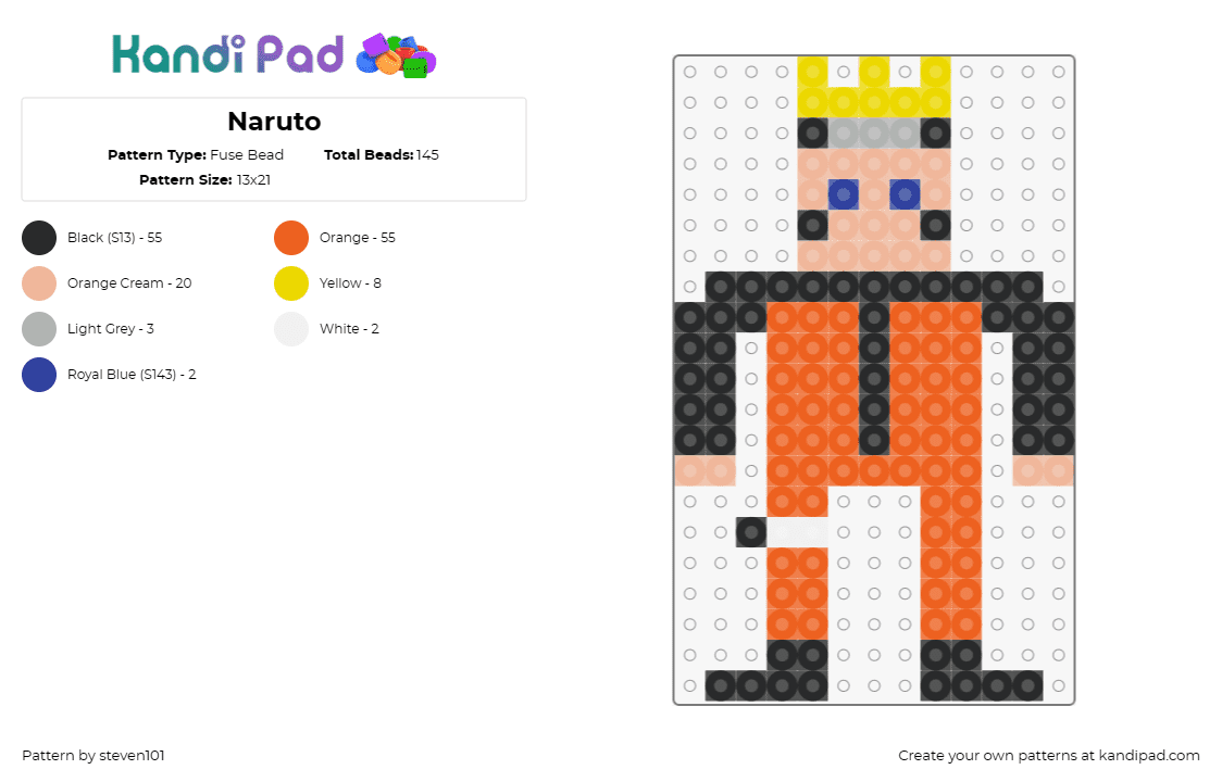 Naruto - Fuse Bead Pattern by steven101 on Kandi Pad - naruto,anime,character,orange,beige