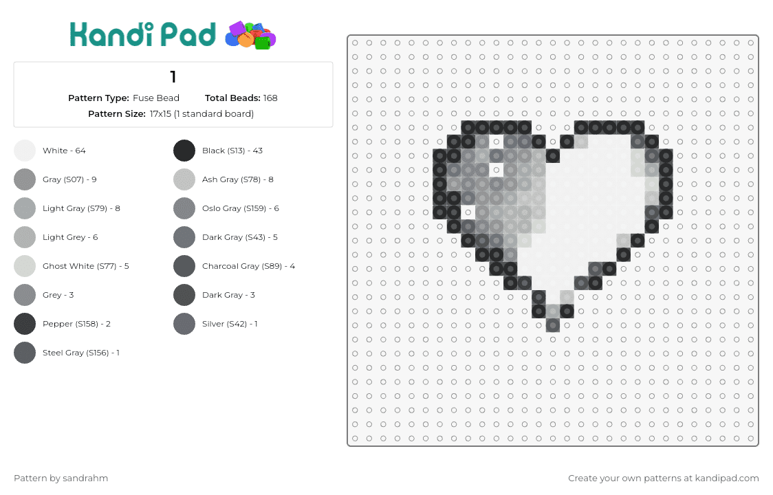 1 - Fuse Bead Pattern by sandrahm on Kandi Pad - heart,love,monochromatic,grayscale,white