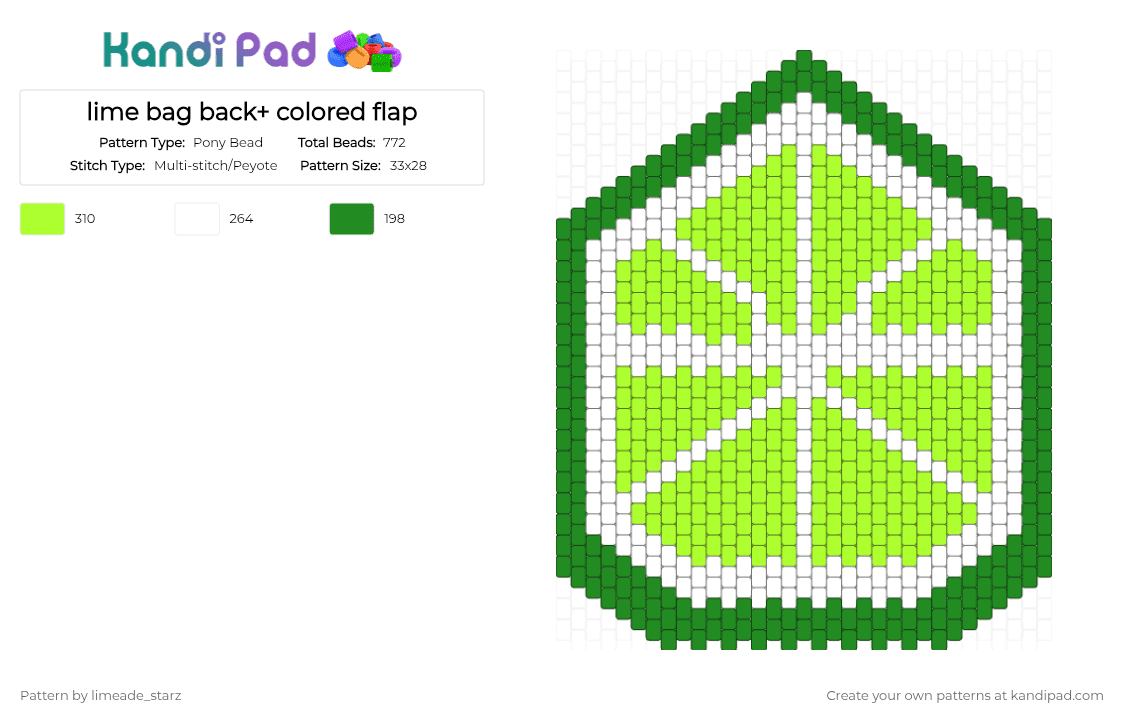 lime bag back+ colored flap - Pony Bead Pattern by limeade_starz on Kandi Pad - green,white