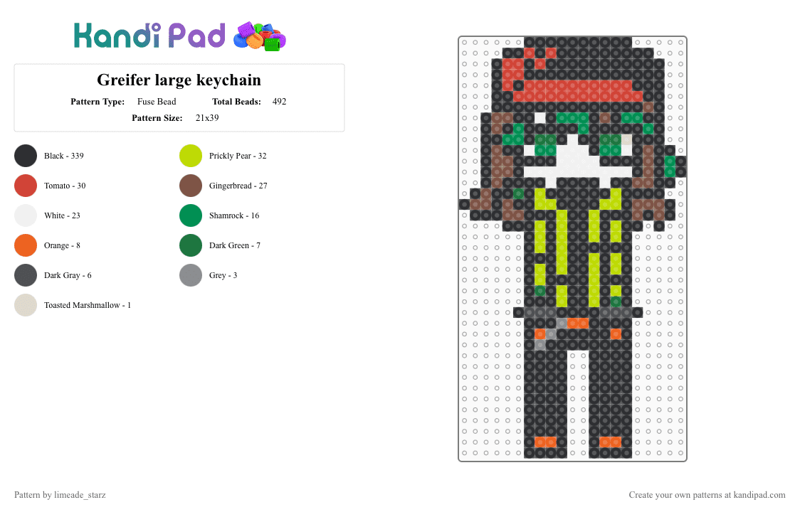 Greifer large keychain - Fuse Bead Pattern by limeade_starz on Kandi Pad - black,green,tan,red,block tales,blocktales,greifer