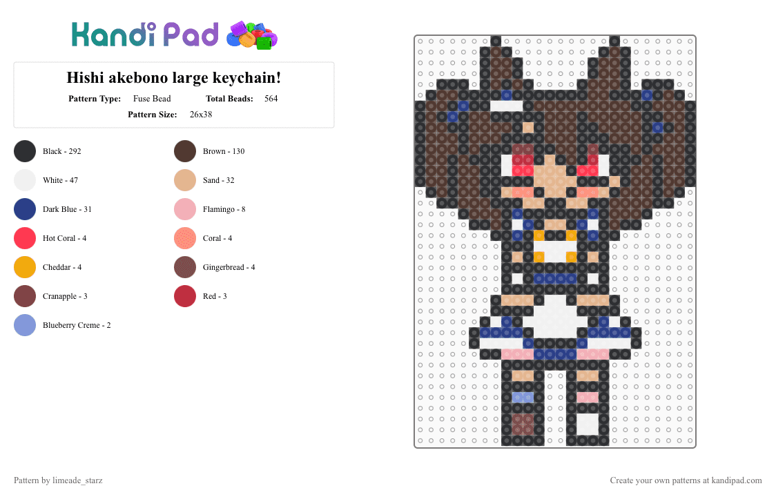 Hishi akebono large keychain! - Fuse Bead Pattern by limeade_starz on Kandi Pad - black,brown,blue,beige,hishi akebono,umamusume,keychain