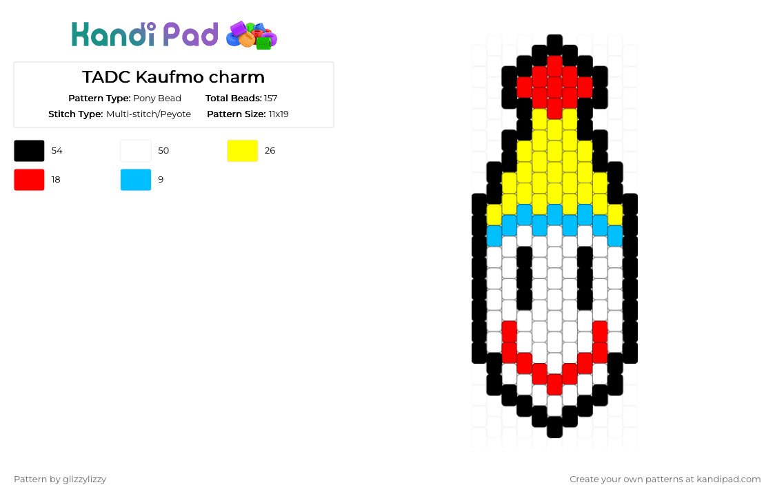 TADC Kaufmo charm - Pony Bead Pattern by glizzylizzy on Kandi Pad - red,yellow