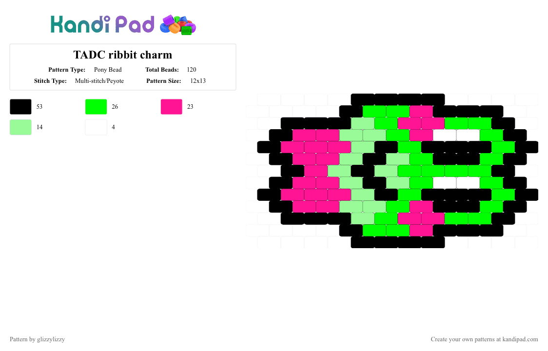 TADC ribbit charm - Pony Bead Pattern by glizzylizzy on Kandi Pad - green,pink