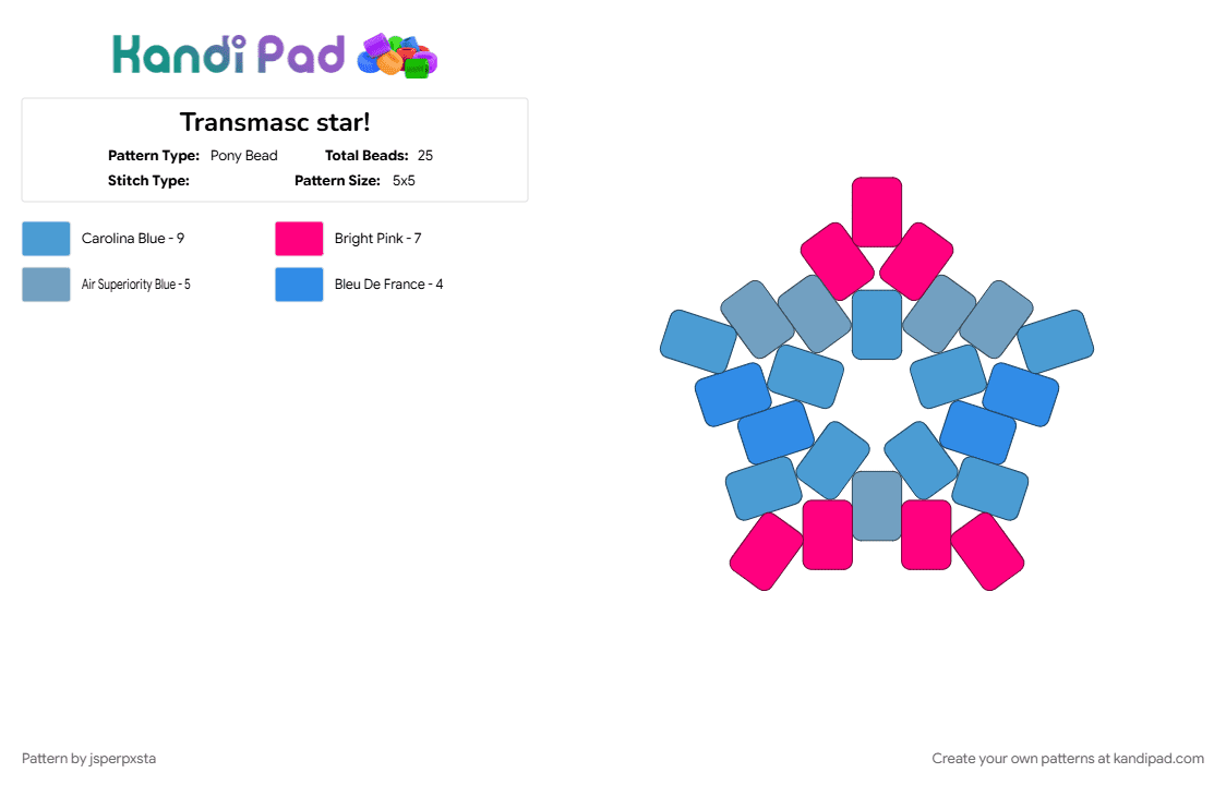 Transmasc star! - Pony Bead Pattern by jsperpxsta on Kandi Pad - light blue, pink, pride, pride flag, star, trans, transgender, transmasc