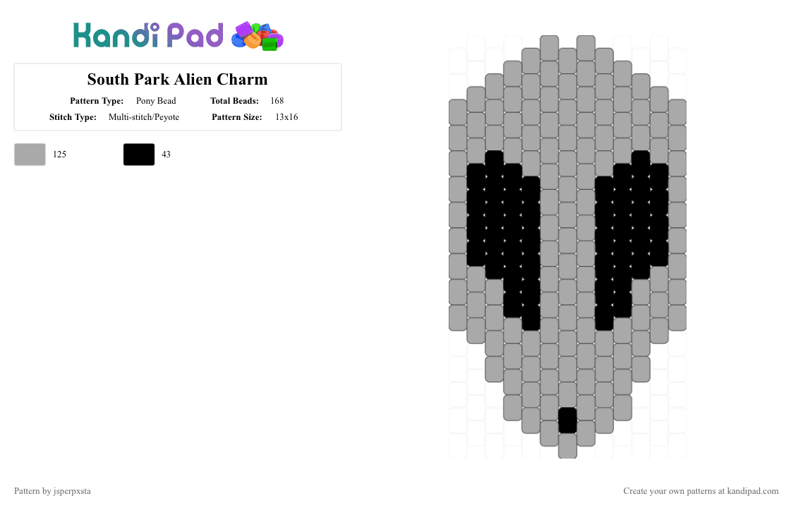 South Park Alien Charm - Pony Bead Pattern by jsperpxsta on Kandi Pad - beige, cotdaliens, south park