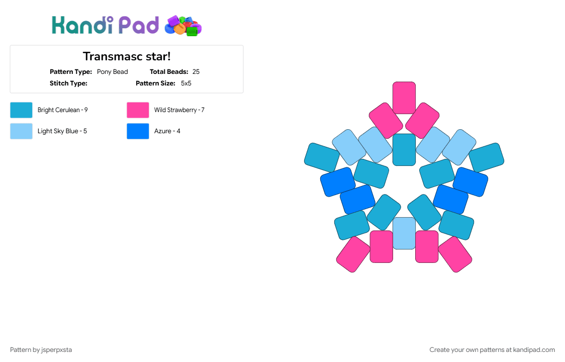 Transmasc star! (updated colors) - Pony Bead Pattern by jsperpxsta on Kandi Pad - light blue, pride, pride flag, star, trans, transgender, transmasc