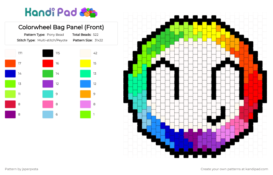 Colorwheel Bag Panel (Front) - Pony Bead Pattern by jsperpxsta on Kandi Pad - bag, circle, colorful, colorwheel, green, osc, panel, purple, red, white