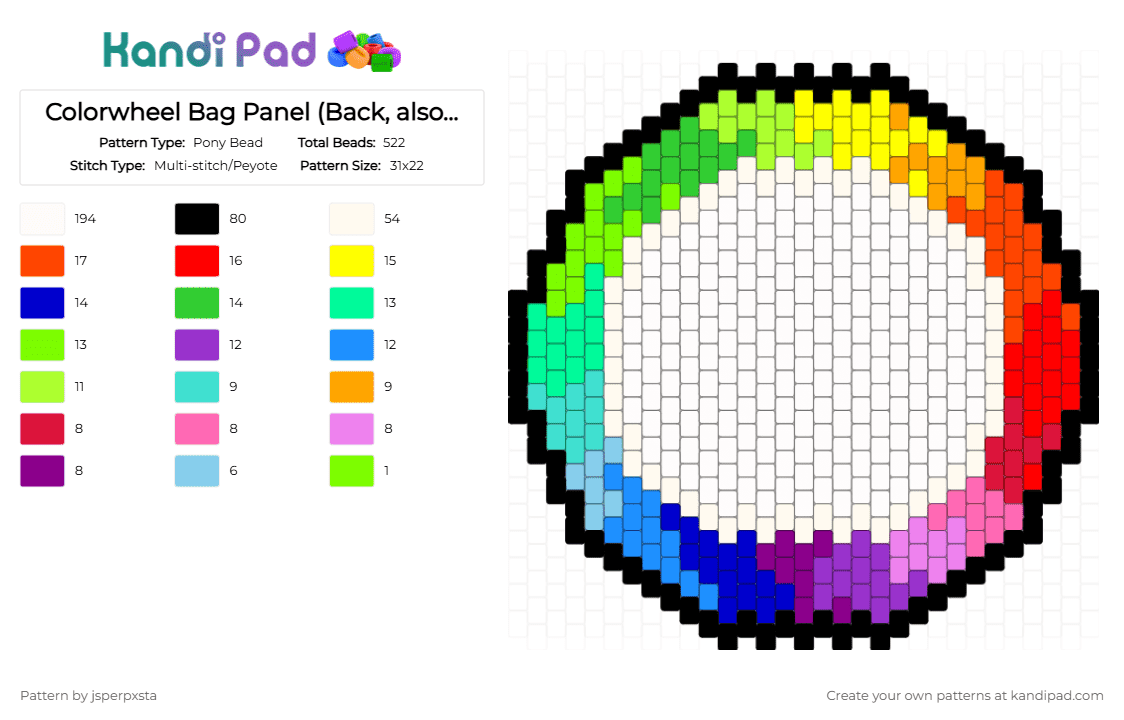 Colorwheel Bag Panel (Back, also read desc) - Pony Bead Pattern by jsperpxsta on Kandi Pad - bag, circle, colorful, colorwheel, green, osc, panel, purple, red, white