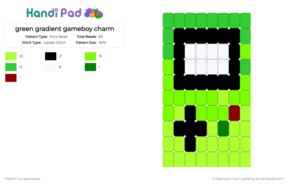 green gradient gameboy charm - Pony Bead Pattern by jsperpxsta on Kandi Pad - charm, gameboy, green
