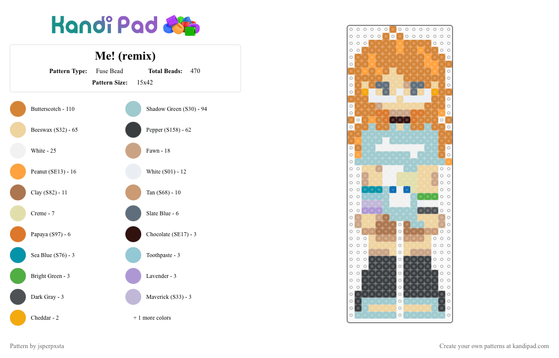 Me! (remix) - Fuse Bead Pattern by jsperpxsta on Kandi Pad - beige, blue, light blue, orange, silly, tan