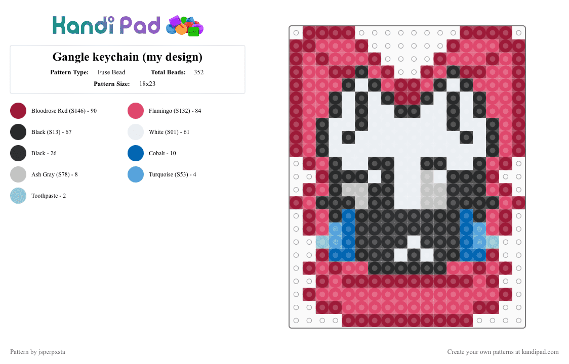 Gangle keychain (my design) - Fuse Bead Pattern by jsperpxsta on Kandi Pad - red,tadc,gangle,charm