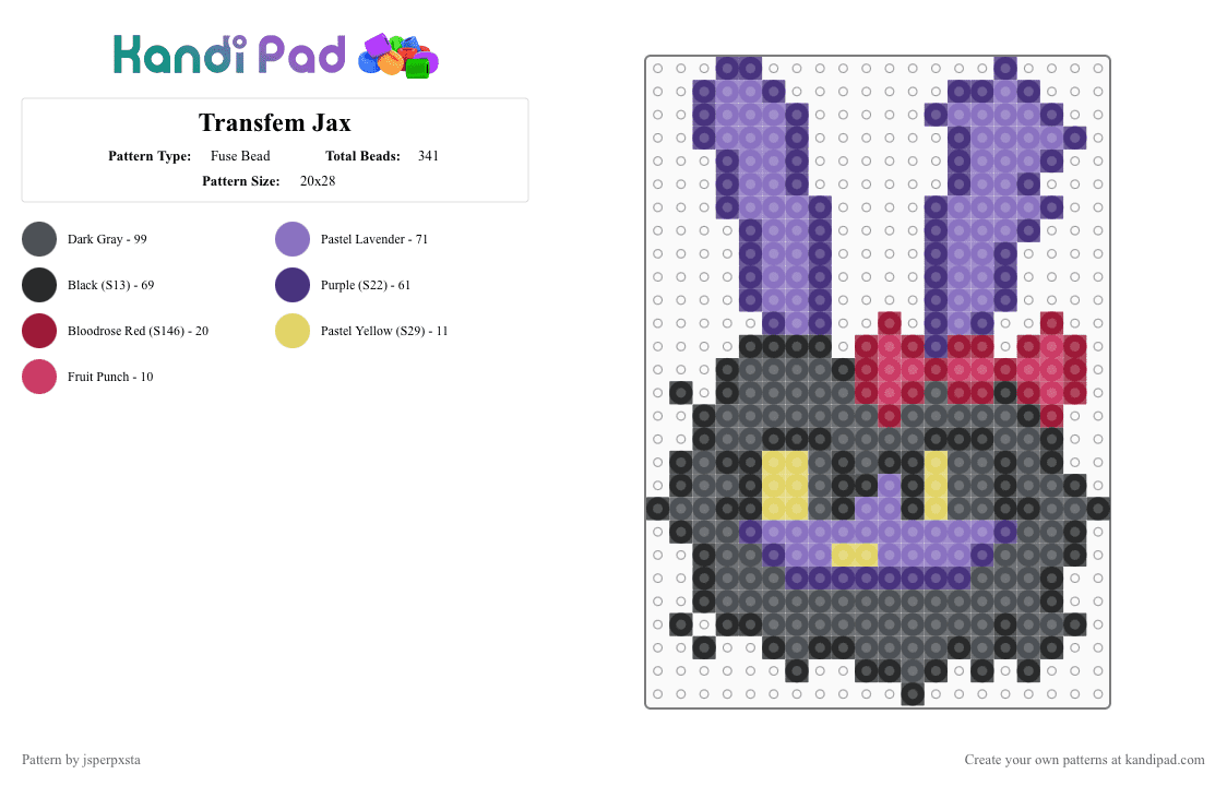 Transfem Jax - Fuse Bead Pattern by jsperpxsta on Kandi Pad - purple,gray,blue,tadc,jax,pride