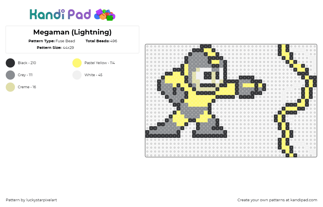 Megaman (Lightning) - Fuse Bead Pattern by luckystarpixelart on Kandi Pad - mega man,capcom,nintendo,sega,video game,character,lightning,yellow,gray