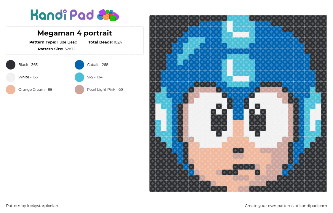 Megaman 4 portrait - Fuse Bead Pattern by luckystarpixelart on Kandi Pad - mega man,portrait,capcom,nintendo,sega,video game,character,blue,tan